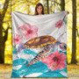 Hawaii Premium Blanket Turtle Hibiscus Waves Polynesian