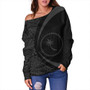 Chuuk Off Shoulder Sweatshirt Coat Of Arm Lauhala Gray Circle