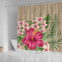 Hawaii Shower Curtain Hibiscus Plumeria Palm Leaves Lauhala Background Polynesian