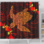 Hawaii Shower Curtain Hibiscus Polynesian Red Big Turtle