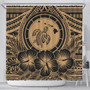 Hawaii Shower Curtain Map Honu Hibiscus Polynesian Gold