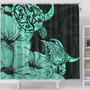 Hawaii Turtle Shower Curtain Polynesian Hibiscus Art Turquoise