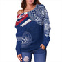 Hawaii Off Shoulder Sweatshirt Polynesian Flag With Coat Of Arms