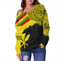 Kanaka Maoli Off Shoulder Sweatshirt Polynesian Flag With Coat Of Arms