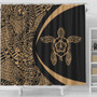 Hawaii Shower Curtain Turtle Hibiscus Lauhala Black Gold Circle