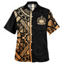 Samoa Hawaiian Shirt - Samoa Coat Of Arms With Polynesian Tribal Pattern Gold