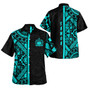 Samoa Hawaiian Shirt - Samoa Coat Of Arms With Polynesian Tribal Pattern Turquoise