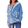 Kosrae Off Shoulder Sweatshirt Coat Of Arm Lauhala Circle