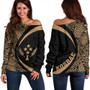 Kosrae Off Shoulder Sweatshirt Coat Of Arm Lauhala Gold Circle