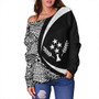 Kosrae Off Shoulder Sweatshirt Coat Of Arm Lauhala White Circle