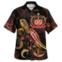 Samoa Short Sleeve Shirt - Custom Samoa Coat Of Arms With Turtle Blooming Hibiscus Gold