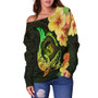 Hawaii Polynesian Women Off Shoulder Sweater - Hawaii Sharks Tribal Patterns Green