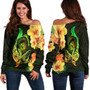 Hawaii Polynesian Women Off Shoulder Sweater - Hawaii Sharks Tribal Patterns Green