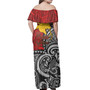 Papua New Guinea Woman Off Shoulder Long Dress - Emblem Of Papua New Guinea With Polynesian Patterns