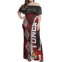 Tonga Woman Off Shoulder Long Dress - Coat Of Arms Tapa Tonga Patterns