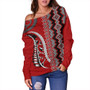 New Zealand Off Shoulder Sweatshirt Maori Fabic Pattern Silvers Fern