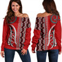 New Zealand Off Shoulder Sweatshirt Maori Fabic Pattern Silvers Fern