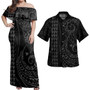 Hawaii Polynesian Combo Dress And Shirt Hawaiian Map Kakau Style Gray