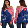 Cook Islands Off Shoulder Sweatshirt Polynesian Flag With Coat Of Arms