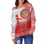 Tonga Off Shoulder Sweatshirt Custom Pattern Ngatu With Paisley Style