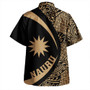 Nauru Hawaiian Shirt Coat Of Arm Lauhala Gold Circle