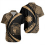 Nauru Short Sleeve Shirt Coat Of Arm Lauhala Gold Circle