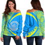 Palau Off Shoulder Sweatshirt Coat Of Arm Lauhala Circle