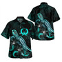 Pohnpei Short Sleeve Shirt - Custom Pohnpei Coat Of Arms With Polynesian Turtle Blooming Hibiscus Turquoise