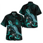 Solomon Islands Short Sleeve Shirt - Custom Solomon Islands Coat Of Arms With Turtle Blooming Hibiscus Turquoise
