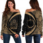 Cook Islands Off Shoulder Sweatshirt Coat Of Arm Lauhala Gold Circle