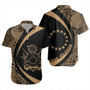 Cook Islands Short Sleeve Shirt Coat Of Arm Lauhala Gold Circle