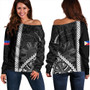 Philippines Off Shoulder Sweatshirt Tribal Polynesian Sun Gray