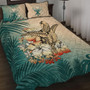 Hawaii Quilt Bed Set Tropical Leaves Sea Turtle Tribal