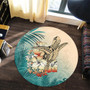 Hawaii Round Rug Tropical Leaves Sea Turtle Tribal