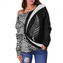 New Zealand Off Shoulder Sweatshirt Silver Fern Lauhala White Circle