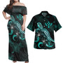 Kosrae Combo Dress And Shirt - Kosrae Coat Of Arms With Polynesian Turtle Blooming Hibiscus Turquoise