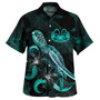 Marquesas Islands Combo Dress And Shirt - Marquesas Islands Coat Of Arms Turtle Blooming Hibiscus Turquoise