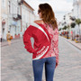 French Polynesia Off Shoulder Sweatshirt Coat Of Arm Lauhala Circle