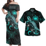 Samoa Combo Dress And Shirt - Samoa Coat Of Arms With Turtle Blooming Hibiscus Turquoise