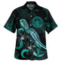 Palau Combo Dress And Shirt - Palau Coat Of Arms With Polynesian Turtle Blooming Hibiscus Turquoise