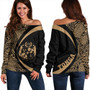 Tonga Off Shoulder Sweatshirt Coat Of Arm Lauhala Gold Ver 2 Circle