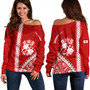 Tonga Off Shoulder Sweatshirt Tribal Polynesian Coat Of Arms