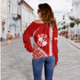 Tonga Off Shoulder Sweatshirt Tribal Polynesian Coat Of Arms