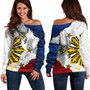 Philippines Off Shoulder Sweatshirt Eagles Filipino Sun Flag Grunge Style