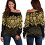 New Zealand Off Shoulder Sweatshirt Maori Gold Pattern