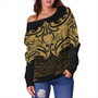 New Zealand Off Shoulder Sweatshirt Maori Gold Pattern