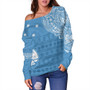 Guam Off Shoulder Sweatshirt Micronesian Flag With Coat Of Arms