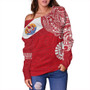 Polynesian Off Shoulder Sweatshirt French Polynesia Flag With Coat Of Arms