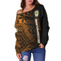 Hawaii James Campbell High School Off Shoulder Sweatshirt - Head Saber Tooth Mascot Hawaii Patterns