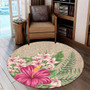 Hawaii Round Rug Hibiscus Plumeria Palm Leaves Lauhala Background Polynesian